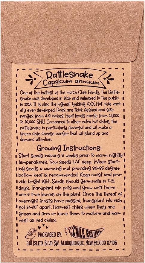 Hatch Chile Seeds from Chile Revival - Bring The Heat 3 Pack - 20 Seeds of Each 60 Total - Ms Junie (Hot), Rattlesnake (XXX-Hot), Lumbre (XXX-Hot)