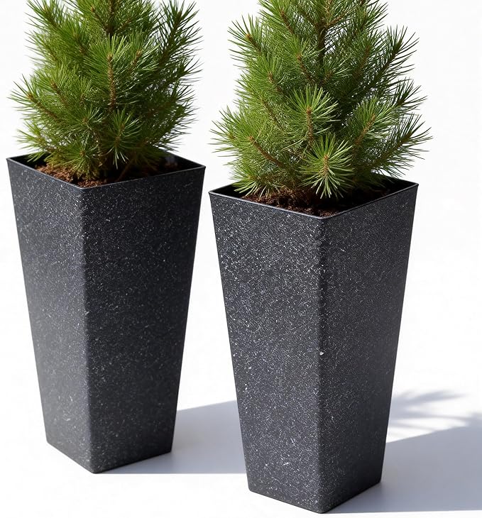 28" Tall Planters Set of 2, Oversized Terrazzo-Look PP Outdoor Pots for Plants, Versatile Indoor/Outdoor Flower Pots w/Drainage Hole for Patio, Garden, Porch & Living Room Decor, Ideal Gift