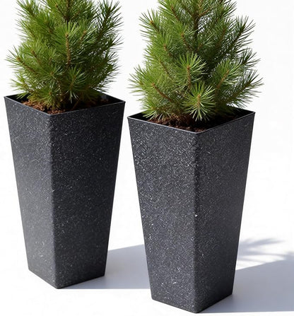 28" Tall Planters Set of 2, Oversized Terrazzo-Look PP Outdoor Pots for Plants, Versatile Indoor/Outdoor Flower Pots w/Drainage Hole for Patio, Garden, Porch & Living Room Decor, Ideal Gift