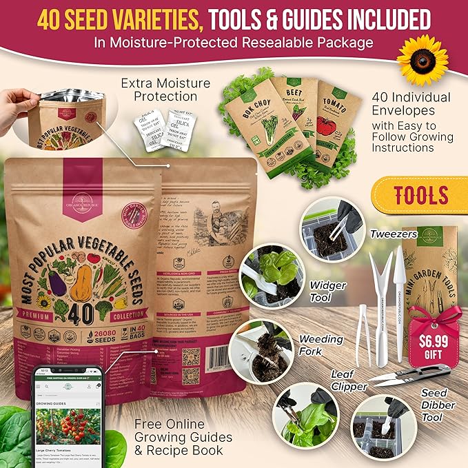 Organo Republic 40 Vegetable Seeds Variety Pack - 26000 Non GMO Heirloom Seeds for Planting Vegetables & Fruits in Bulk Individual Seed Packets, Home Garden Seeds for Hydroponic, Indoor & Outdoors