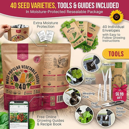 Organo Republic 40 Vegetable Seeds Variety Pack - 26000 Non GMO Heirloom Seeds for Planting Vegetables & Fruits in Bulk Individual Seed Packets, Home Garden Seeds for Hydroponic, Indoor & Outdoors