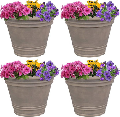 Sunnydaze 20-Inch Franklin Large Plant Pot - Polyresin Round Outdoor Planter with Drillable Drainage Hole - 4 Pack - Beige