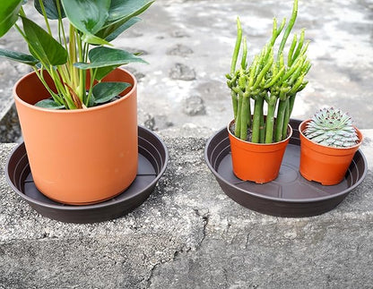 Plant Saucer 8 Inch 4 Pack 6 8 10 12 14 16 18 20 25, Plastic Plant Trays for Pots，Extra-Deep Plant Water Dray Tray, Bird Bath Bowl, Heavy Flower Plant saucers Indoors and Outdoor No Holes 8in-4 brown