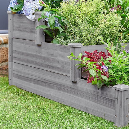 Topeakmart 3 Tier Raised Garden Bed Wood Garden Box Wooden Vegetables/Flower/Herb Elevated Garden Planter Boxes Outdoor, Gray
