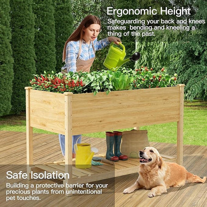 Kullavik Raised Garden Bed with Legs,Outdoor Elevated Cedar Wood Planter Box with Storage Shelf,220lb Capacity-Natural