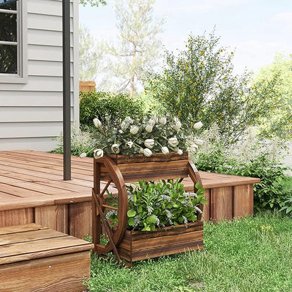 Outsunny 2-Tier Raised Garden Bed, Wooden Wagon Planter Boxes with Drainage Holes, for Vegetables Flowers Herbs, 22" x 13" x 22"