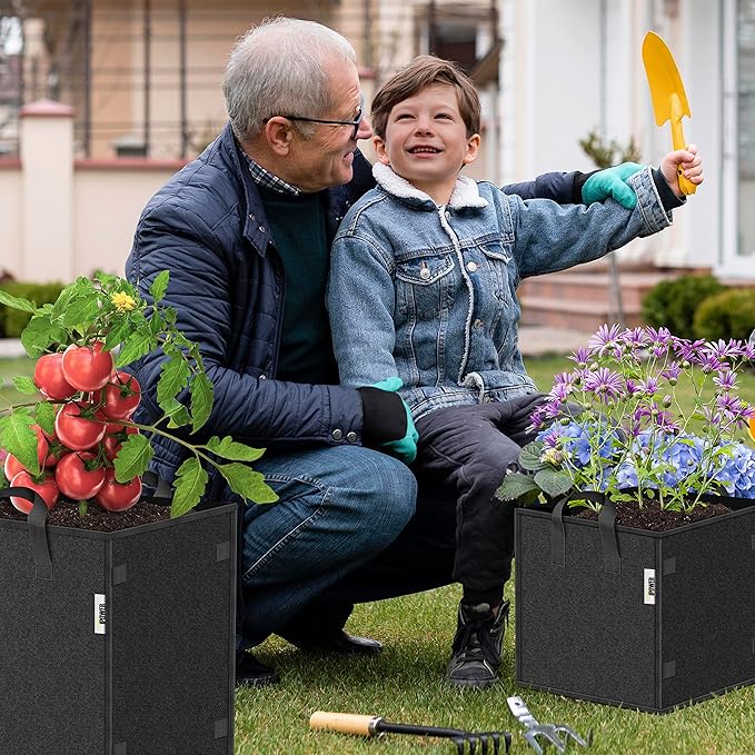 iPower 5 Gallon Square Grow Bags Thickened Non-Woven Fabric Planting Pots with Handles for Gardening from Indoor, Outdoor, 10 Pack, Black