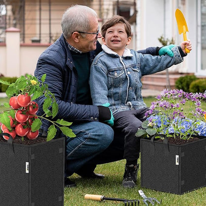 iPower 10 Pack 7 Gallon Square Grow Bags Thick Fabric Planting Pots with Handles for Indoor and Outdoor Garden, Black