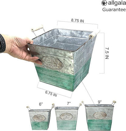 allgala Galvanized Planter Pot Indoor and Outdoor Decoration-Square-9"-HD88304