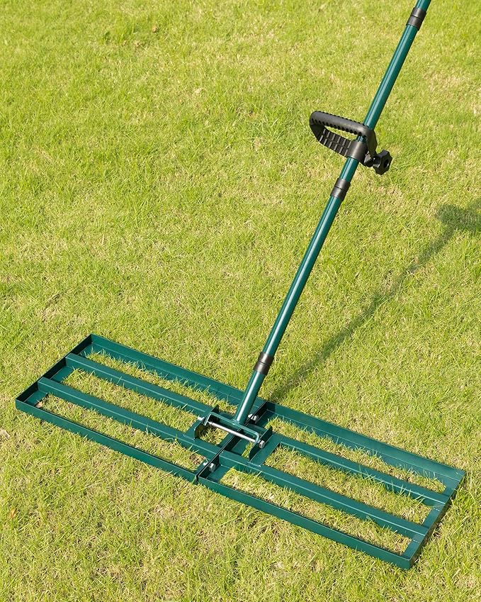 Lawn Leveling Rake 30x10'', Yard Leveling Rake for Soil with Adjustable Handle, Stainless Steel Lawn Leveler Tool for Garden, Backyard, Farm, Golf Course