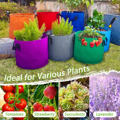7 Pack 10 Gallon Plant Grow Bags - Mixed 7 Colors with Reinforced Handles & Aeration Design, Ideal for Tomato, Flowers & Fruits