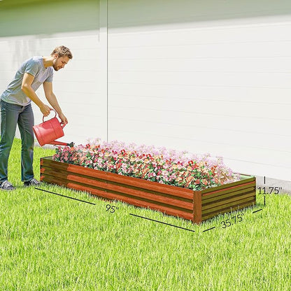 Outsunny Galvanized Raised Garden Bed, 8' x 3' x 1' Metal Planter Box, for Growing Vegetables, Flowers, Herbs, Succulents, Natural Wood