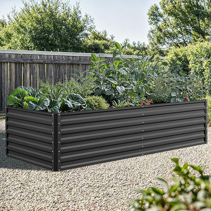 DWVO 8 x 4 x 2 FT Raised Garden Bed Kit, Outdoor Galvanized Flower Bed with Safety Rubber and Gloves, Large Metal Planter Box for Vegetables, Flowers, Herbs, Fruits, Black