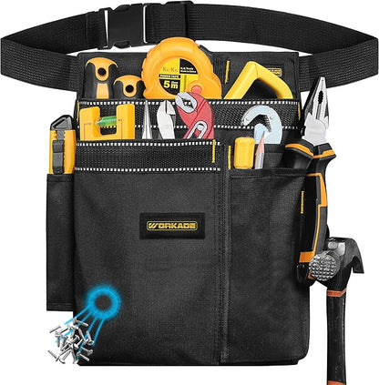 Magnetic 8-Pockets Single Side Tool Belt for Men & Women–Adjustable Quick-Release Buckle Tool Belt for Electrician, Carpenter, Plumber. (Black, Adjustable)