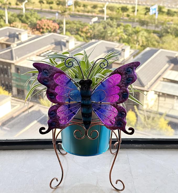coolboy Metal Animal Plant Pot,Succulent Flower Pot,Fun Metal Planter,Colorful Butterfly Flowerpot,Decorative Modern Indoor Planter Flower Pots or Outdoor Flower Pot Decoration
