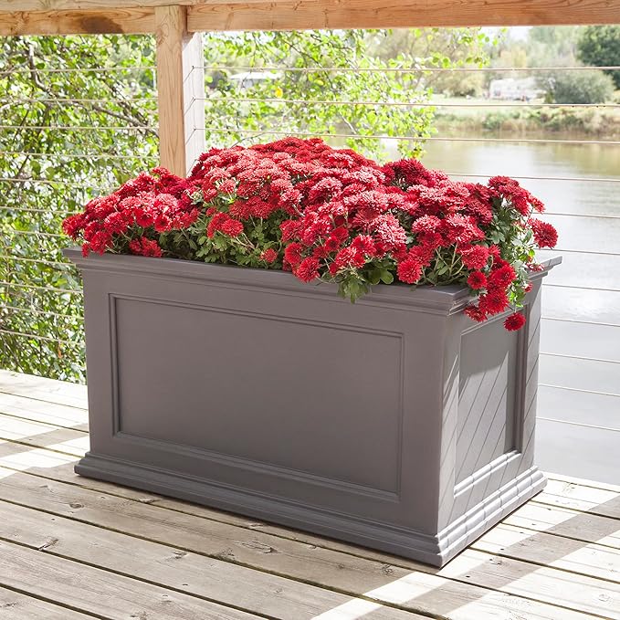 Mayne Fairfield 20x36-Inch Rectangular Planter – Self-Watering, Weather-Resistant Planter for Flowers – Durable Outdoor Design for Patio, Porch, or Entryway, Graphite Grey