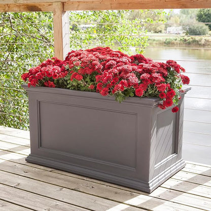 Mayne Fairfield 20x36-Inch Rectangular Planter – Self-Watering, Weather-Resistant Planter for Flowers – Durable Outdoor Design for Patio, Porch, or Entryway, Graphite Grey