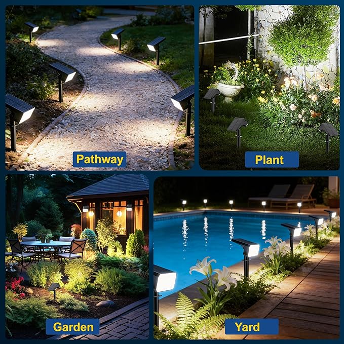 LANSOW Solar Spot Lights Outdoor Waterproof IP67, (12 Pack/90 LED/4 Modes) Solar Landscape Spotlights, 2-in-1 Solar Powered Flood Lights for Yard Garden Pathway Outside Tree, Auto ON/Off(Cool White)