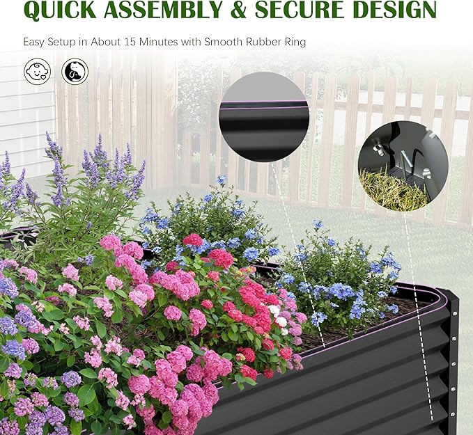 Domi 6x3x2ft Metal Raised Garden Beds Outdoor, Thickened Galvanized Steel Deep Root Planter Box with Stabilizing Bars & Rubber Edging for Vegetables, Flowers, Herbs - Dark Gray