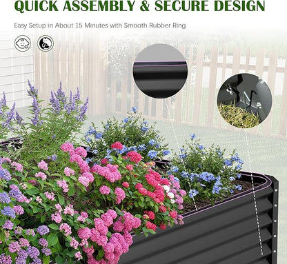 Domi 6x3x1.5ft Metal Raised Garden Beds Outdoor, Thickened Galvanized Steel Deep Root Planter Box with Stabilizing Bars & Rubber Edging for Vegetables, Flowers, Herbs - Dark Gray