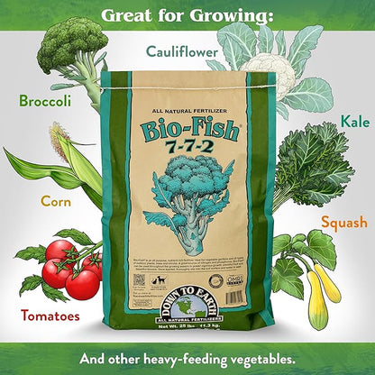 Down To Earth All Natural Fertilizers Organic Bio-Fish - Plant Food for Corn, Broccoli, Kale, Trees and Shrubs 7-7-2, 25 lb