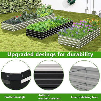 2PCS 10x3x1ft Galvanized Raised Garden Bed Kit, Galvanized Planter Raised Garden Boxes Outdoor, Large Metal Raised Garden Beds for Vegetables,Black