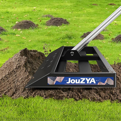 Lawn Leveling Rake 30x10 inch, Lawn Leveler Tool with Stainless Steel, 80" Extended Handle, Heavy-Duty for Garden, Golf Course, and Farm