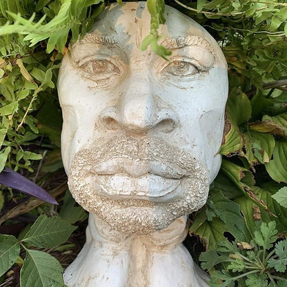 homestyles 14.5 in. Antique White Uncle Kimoni The Muggly Face Statue Planter Hold 6" Pot
