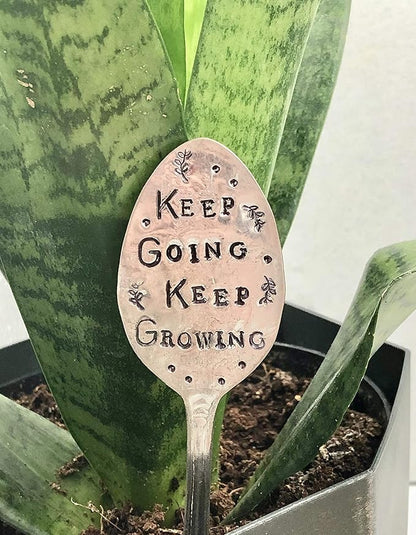 Garden Marker, Keep Going Keep Growing, Silver Plate Stamped Spoon
