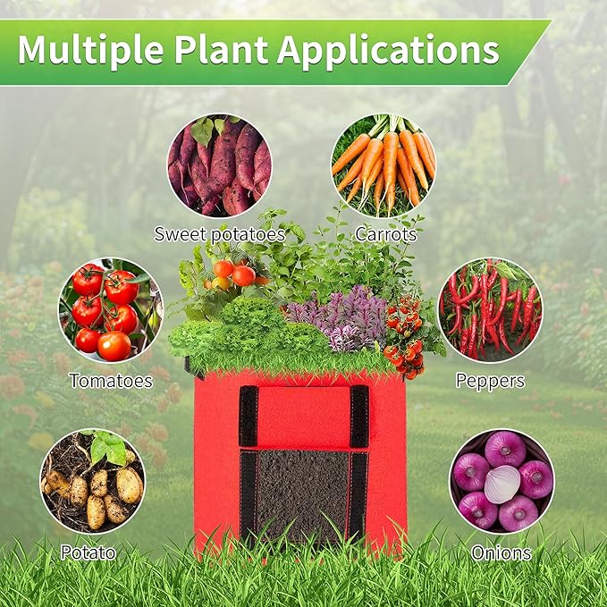 KONGDY 5 Pack 10 Gallon Potato Grow Bags, Heavy Duty Thick Aeration Nonwoven Fabric Pots with Handles, Colorful Plant Grow Bags for Outdoor Garden Potato, Tomato and Vegetables