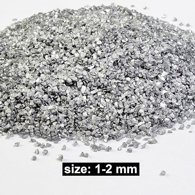 HappyFiller 1.3 LB Fine Silver Crushed Glass Sand 1-2mm,Broken Pieces Terrarium Mini Stone for Resin Arts,Nail Glitter,Craft Paint Coaster and Other Project,Plant Soil Cover,Vase Filler,Candle Holder