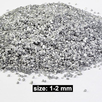 HappyFiller 1.3 LB Fine Silver Crushed Glass Sand 1-2mm,Broken Pieces Terrarium Mini Stone for Resin Arts,Nail Glitter,Craft Paint Coaster and Other Project,Plant Soil Cover,Vase Filler,Candle Holder
