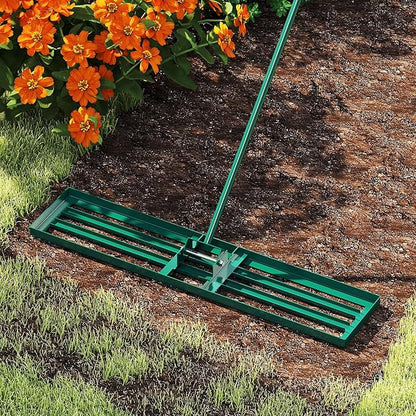 46" x 10" Lawn Leveling Rake, Heavy Duty Landscape Rake with 67" Handle, Non-Slip Grip & Flat Head, Space-Saving Lawn Level Tool for Garden, Backyard, Golf Course & Sports Field(Green)