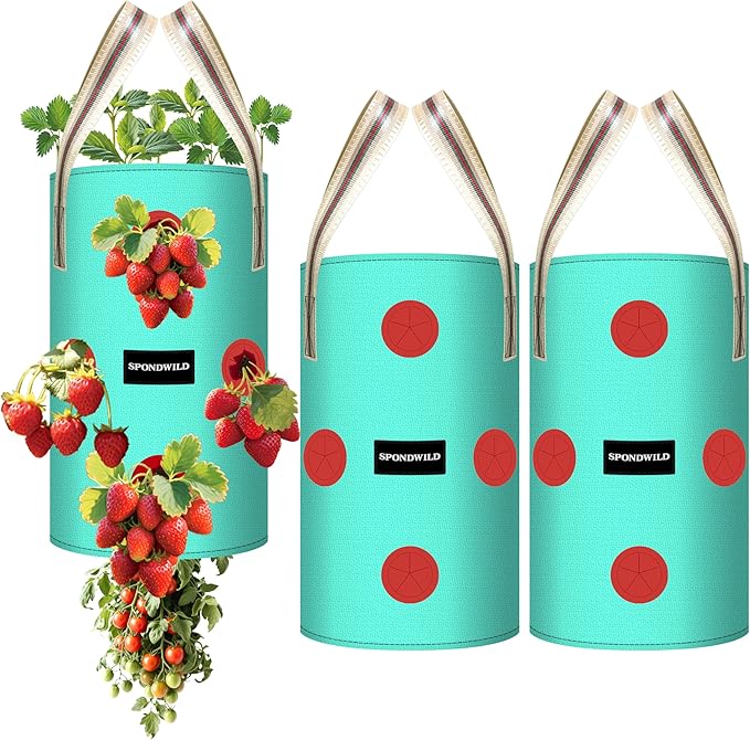 3 Pack Hanging Strawberry Planter Bags, 10 Gallon Hanging Grow Bags with Bottom Planting Hole, Thickened PE Strawberry Pot for Vegetables Herbs Tomatoes