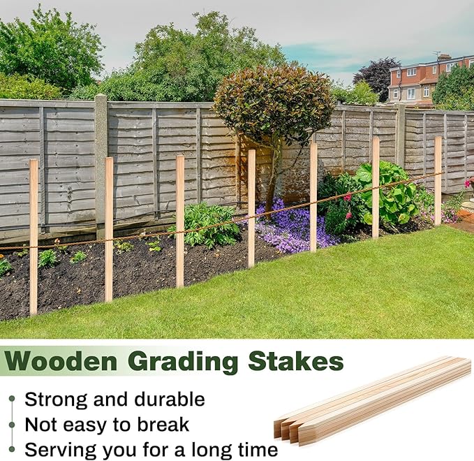 20 Pieces Wooden Garden Stakes 48 Inch Grade and Survey Stakes Wooden Garden and Sign Posts for Plant Support Silt Fence Yard Farm Survey Boundaries Baselines