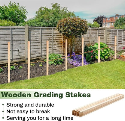 20 Pieces Wooden Garden Stakes 48 Inch Grade and Survey Stakes Wooden Garden and Sign Posts for Plant Support Silt Fence Yard Farm Survey Boundaries Baselines