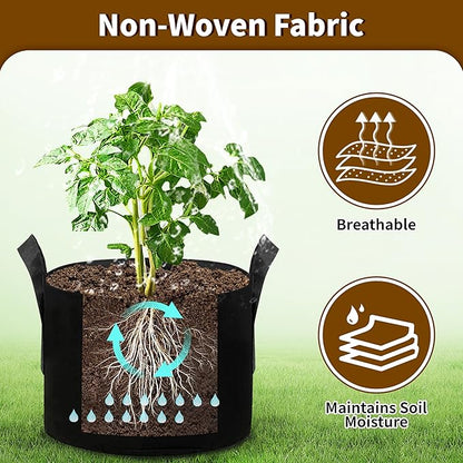 12 Pack 5 Gallon Grow Bags, Heavy Duty 300g Nonwoven Fabric Plant Pots with Reinforced Handles, Breathable Tomato Potato Vegetable Grow Bags for Garden & Patio - Black