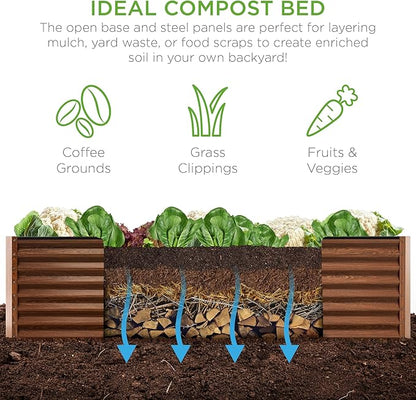 Best Choice Products 8x4x2ft Outdoor Metal Raised Garden Bed, Deep Root Planter Box for Vegetables, Herbs & Flowers, 478-Gallon Capacity, 100% Non Toxic Materials - Wood Grain