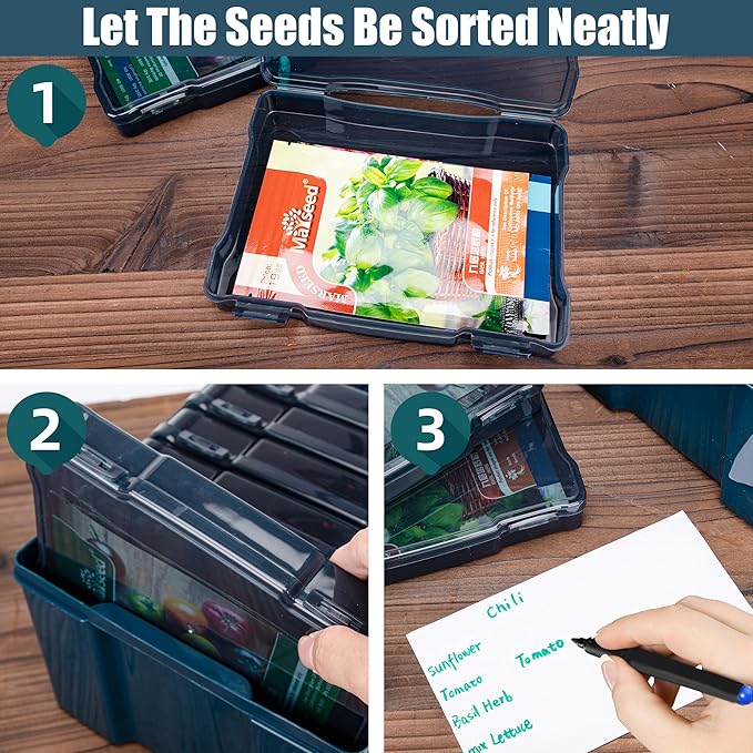 Dark Green Seed Storage Box With 6 inner 5×7 inch small boxes, Portable tool storage box for fishing,Seed Packet Storing Organizer,Photo Storage Box