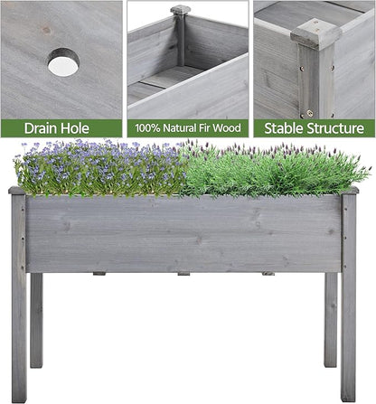 Topeakmart Elevated Planter Bed Outdoor, Wooden Raised Garden Bed, Rectangle Raised Bed with Stable Structure Wooden Garden Box Standing Planter for Garden/Patio/Backyard/Outdoor