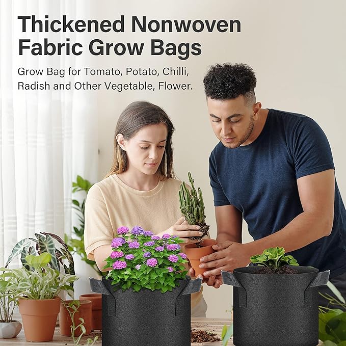 YSSOA 20-Pack 7 Gallon Grow Bags, Aeration Nonwoven Fabric Plant Pots with Handles, Heavy Duty Gardening Planter for Potato, Tomato, Vegetable and Fruits, Black
