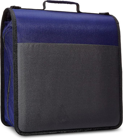 Amazon Basics Durable 3 Ring Zipper Binder with Multiple Pockets and Shoulder Strap, O-Ring Closure, Large Capacity, 4 inches, Blue