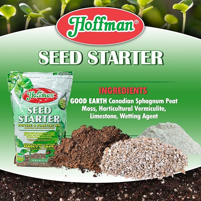 Hoffman Seed Starter Potting & Planting Mix with Wetting Agent for Moisture Retention, 18qt Bag