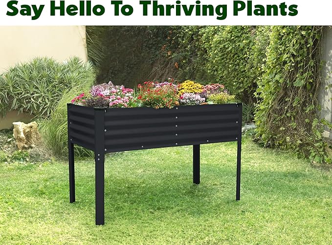 Galvanized Raised Garden Beds Outdoor with Legs // 48×24×31in Elevated Planter Box for Vegetables, Flowers (Black) // Large Metal Garden Bed for Backyard Patio Gardening