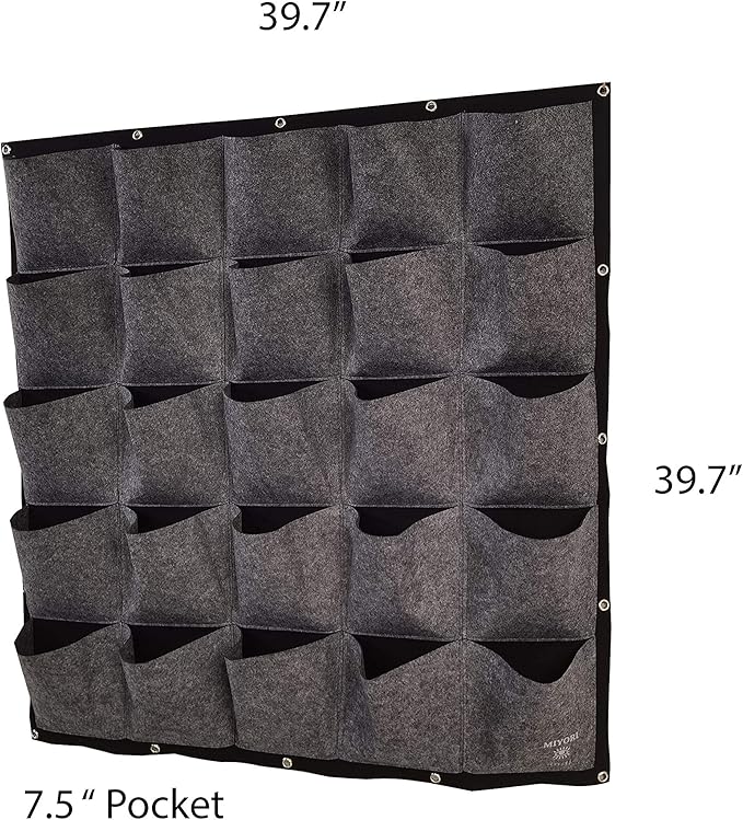 MIYORI Indi-36 Pockets Vertical -Hanging Vertical Garden Wall Planter -Decor Fence Hanger with Wall Pockets Grow Planting Plant kit pots (25 Pockets, Gray (36 Pockets)