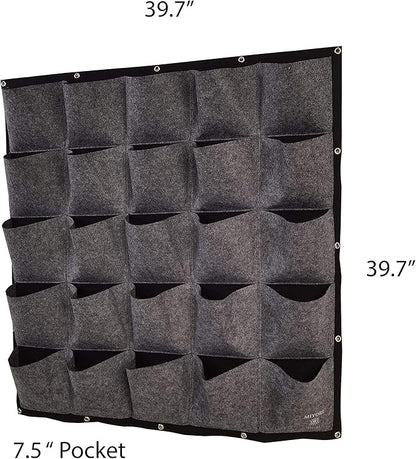 MIYORI Indi-36 Pockets Vertical -Hanging Vertical Garden Wall Planter -Decor Fence Hanger with Wall Pockets Grow Planting Plant kit pots (25 Pockets, Gray (36 Pockets)