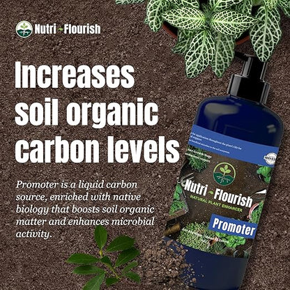 Promoter - Liquid Plant Enhancer for Gardening & Potting | Boost Soil Organic Matter | Nutrients for Flowering Plants and Vegetables to Promote Growth, 16 Oz