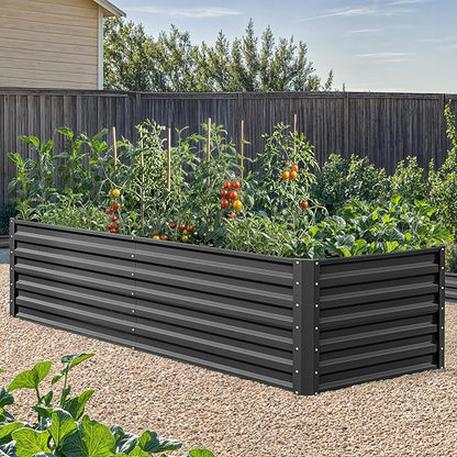 YITAHOME 6x3x2ft Outdoor Raised Garden Bed Kit, Large Metal Patio Planter Box with Gloves, Support Rod for Plants Vegetables Flowers, Black