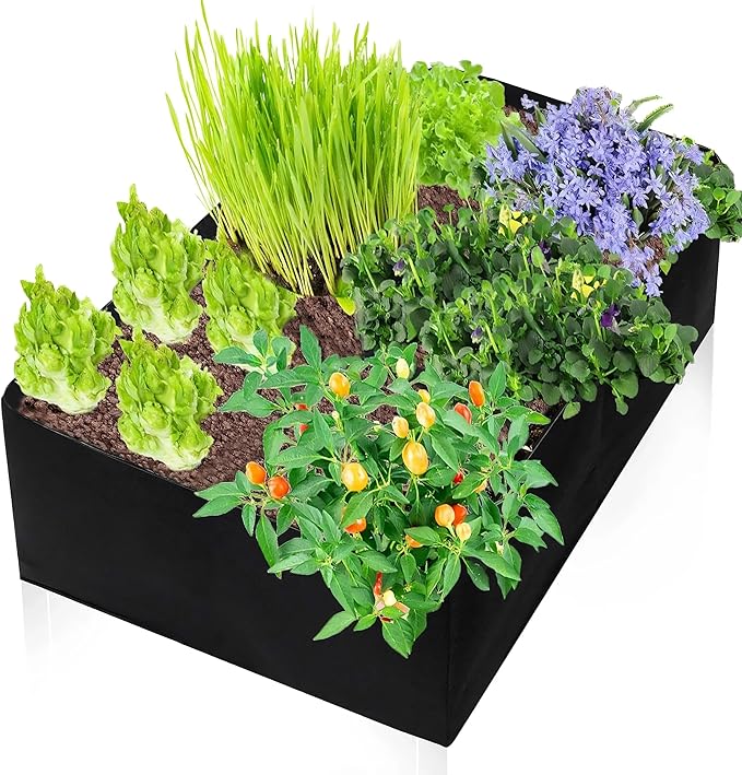 Fabric Raised Garden Bed, 6x3x1Ft 128Gallon Grow Bags, Rectangle Fabric Garden Bed for Growing Vegetables Potatoes Flowers Planting Container for Outdoor Gardenin (1Grid, 71 * 35 * 16in)