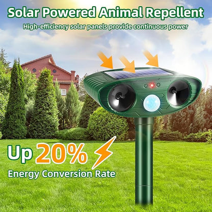 2026 Upgraded Solar Ultrasonic Animal Repellent Outdoor Cat Deer Repellent with Motion Sensor IP65 Waterproof Squirrel Raccoon Fortress Pro Keep Rodent Rabbit Dog Out of Yard Garden Farm,4 Pack